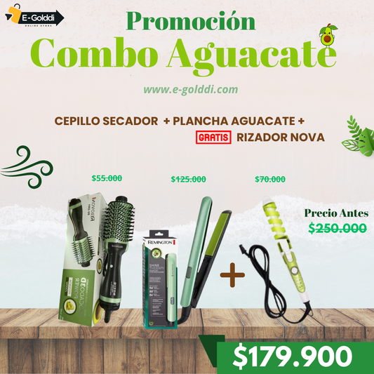 Combo Aguacate® 🥑 Cepillo, Plancha y gratis Rizador